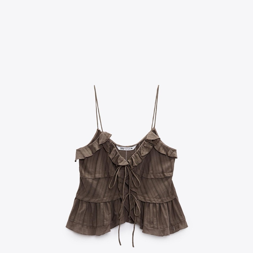 Zara Ruffle Top and Lace Trim Cargo Pant Set, Size XS